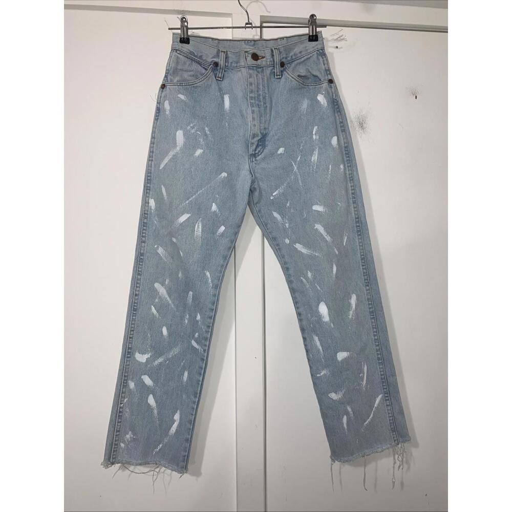 1990s Vintage WRANGLER Ladies‎ High Jeans USA Paint Raw Hem W26L27